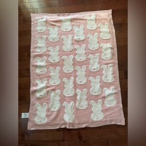 Little Miracles Bunny Rabbit Baby Blanket light Pink White Knit 41”x30”